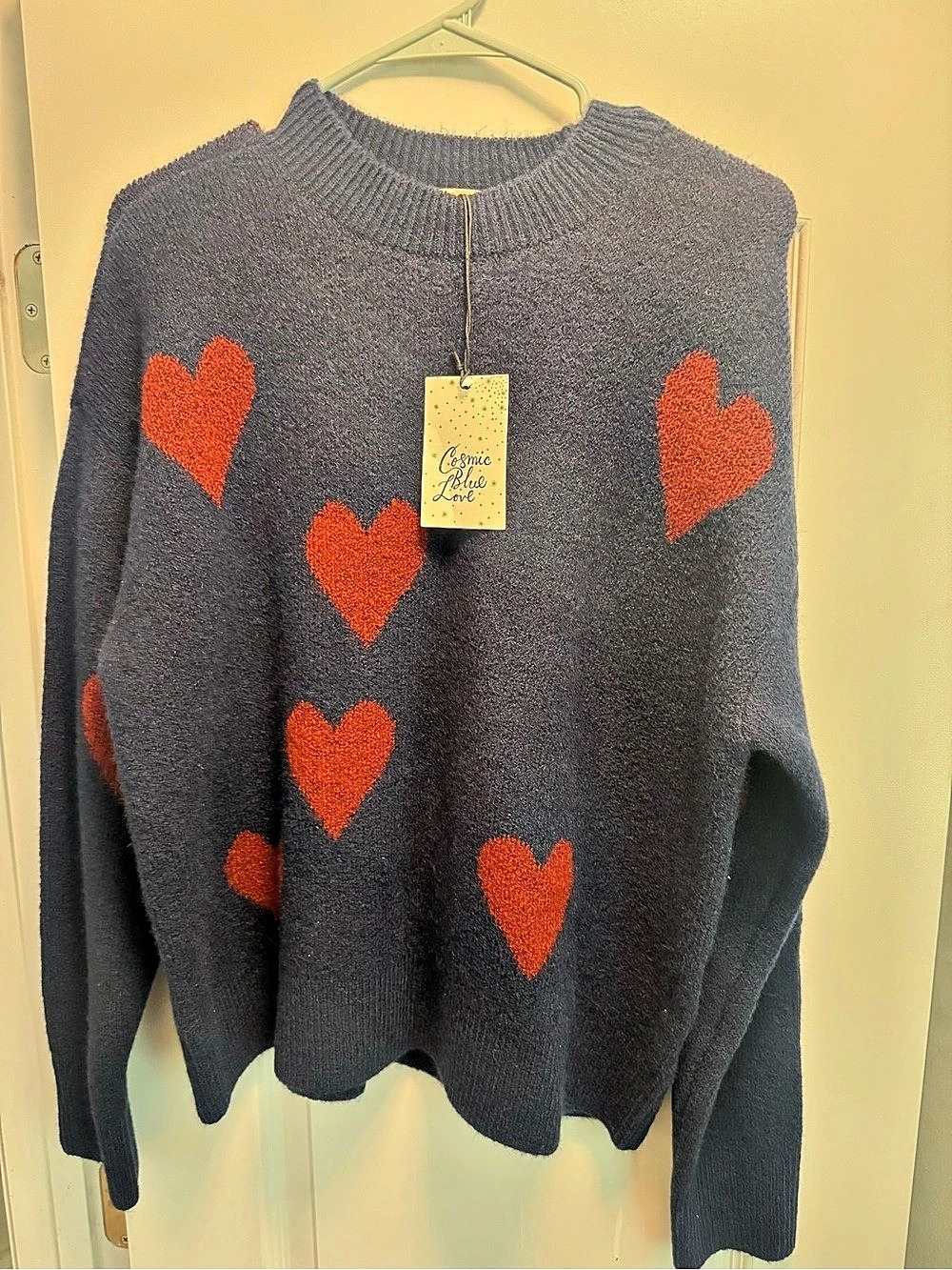 Cosmic Blue Love Heart Sweater in Black & Red NWT